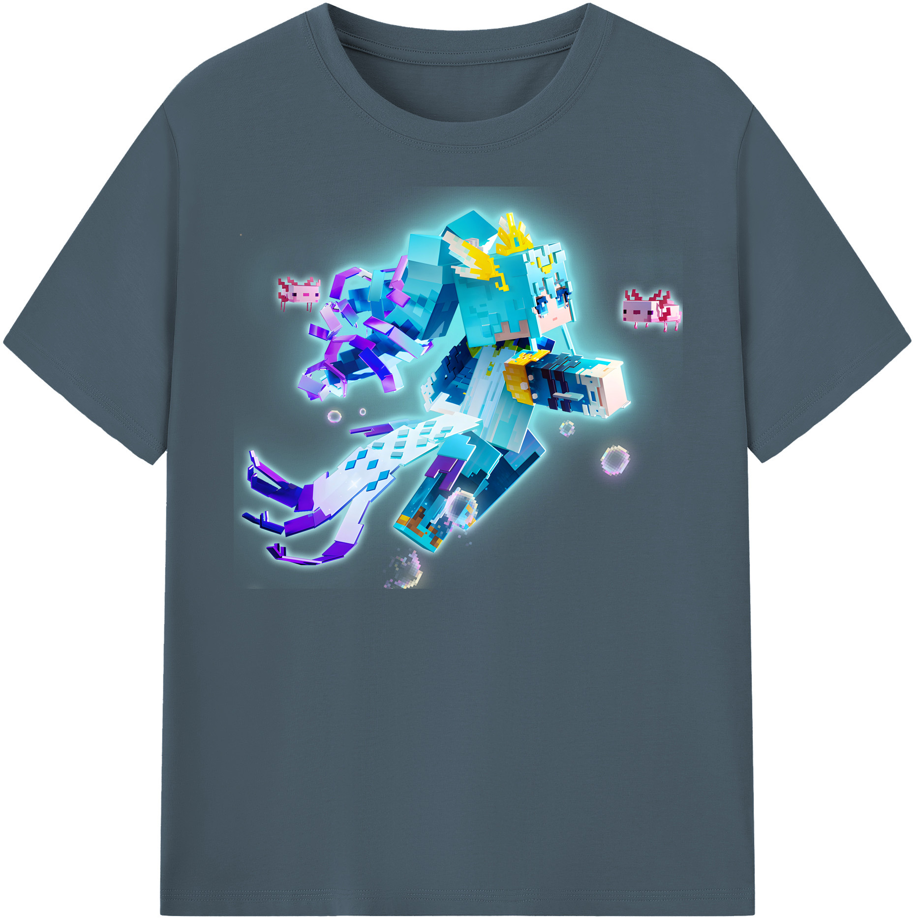 （画像用） マインクラフト ブロックの世界 Minecraft MC Block world 綿100％半袖Tシャツ（フロントプリント）